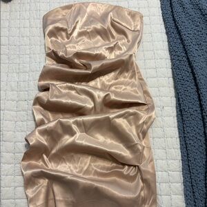 Women’s champagne satin strapless mini dress